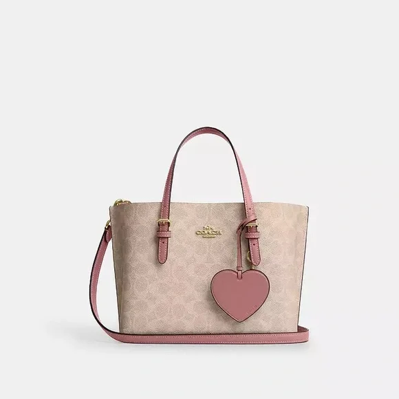 NWT！COACH Mollie Tote Bag 25 In Signature With Heart Charm（CDF03）fast shipping